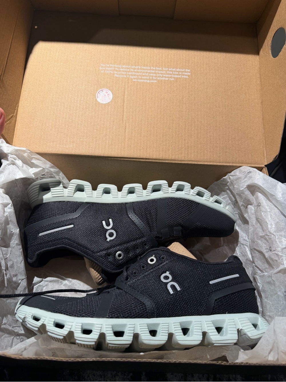 On Running Black Athletic Shoes with Mint Sole